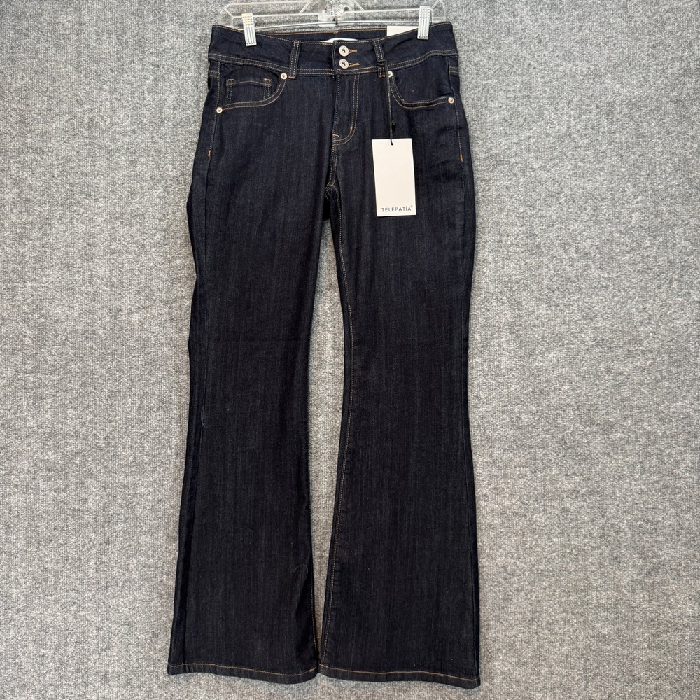 Telepatía Bootcut Jeans Women 11 Indigo Mid Rise Dark Wash Denim Flare Pants NEW